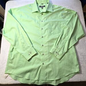 Kenneth Cole Reaction Button Up Mens XL 17-17.5 34-35 Non Iron Green Dress Shirt